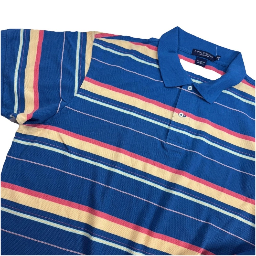 Vintage Daniel Cremieux Polo Shirt XXL Blue Multicolor Striped 100% Cotton NWT